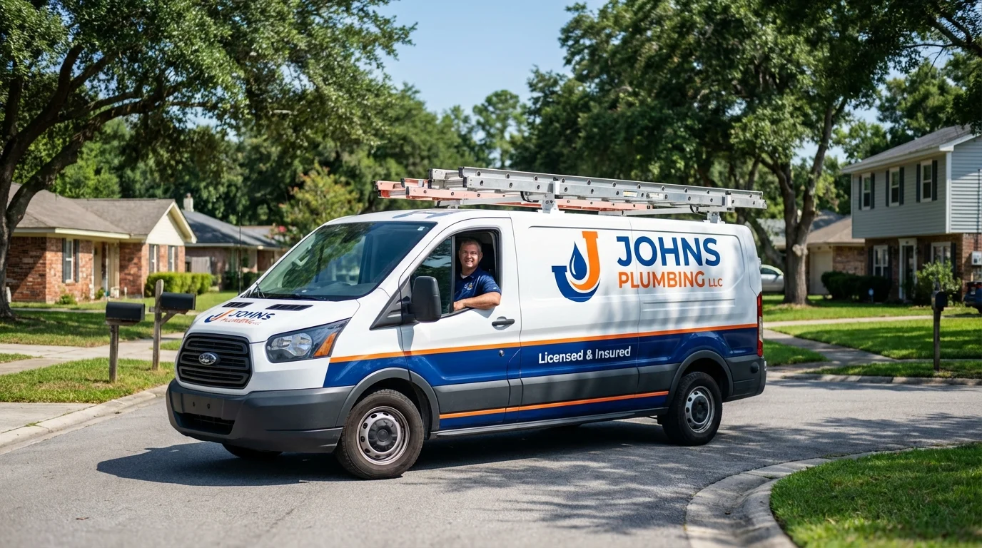 Johns Plumbing LLC service van in Delaware City, DE