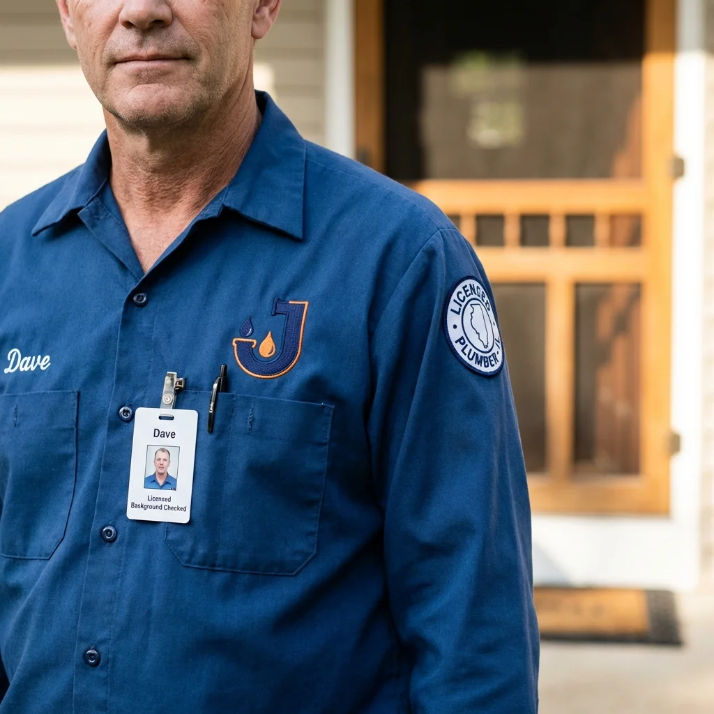 Licensed plumber showing ID badge in Delaware City, DE