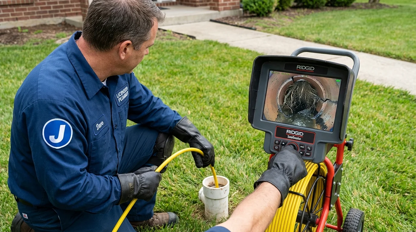 Sewer camera inspection being performed by Johns Plumbing LLC in Delaware City